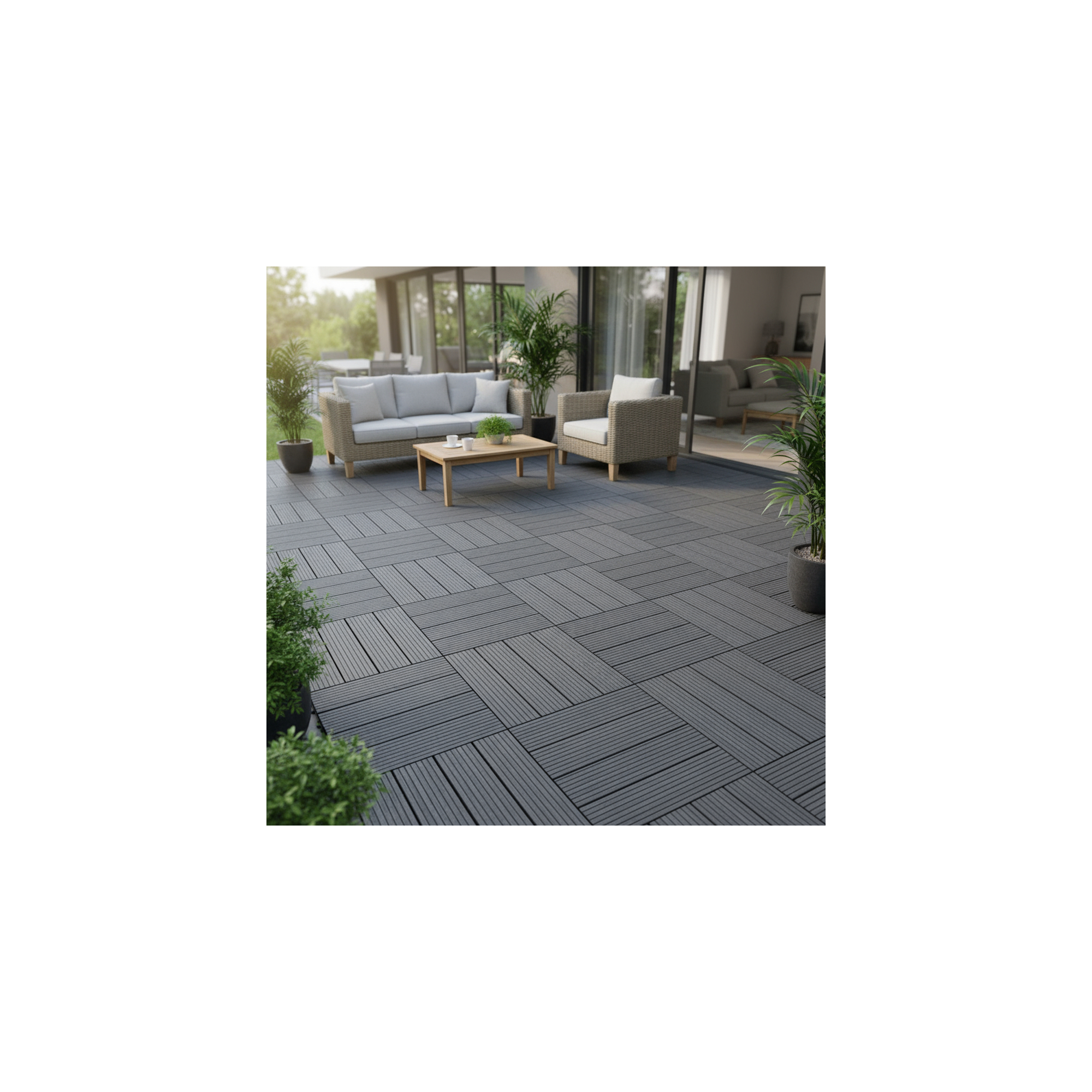 Lot de 10 dalles de jardin d'aménagement extérieur - Gris anthracite - Surface totale : 0.9 m²