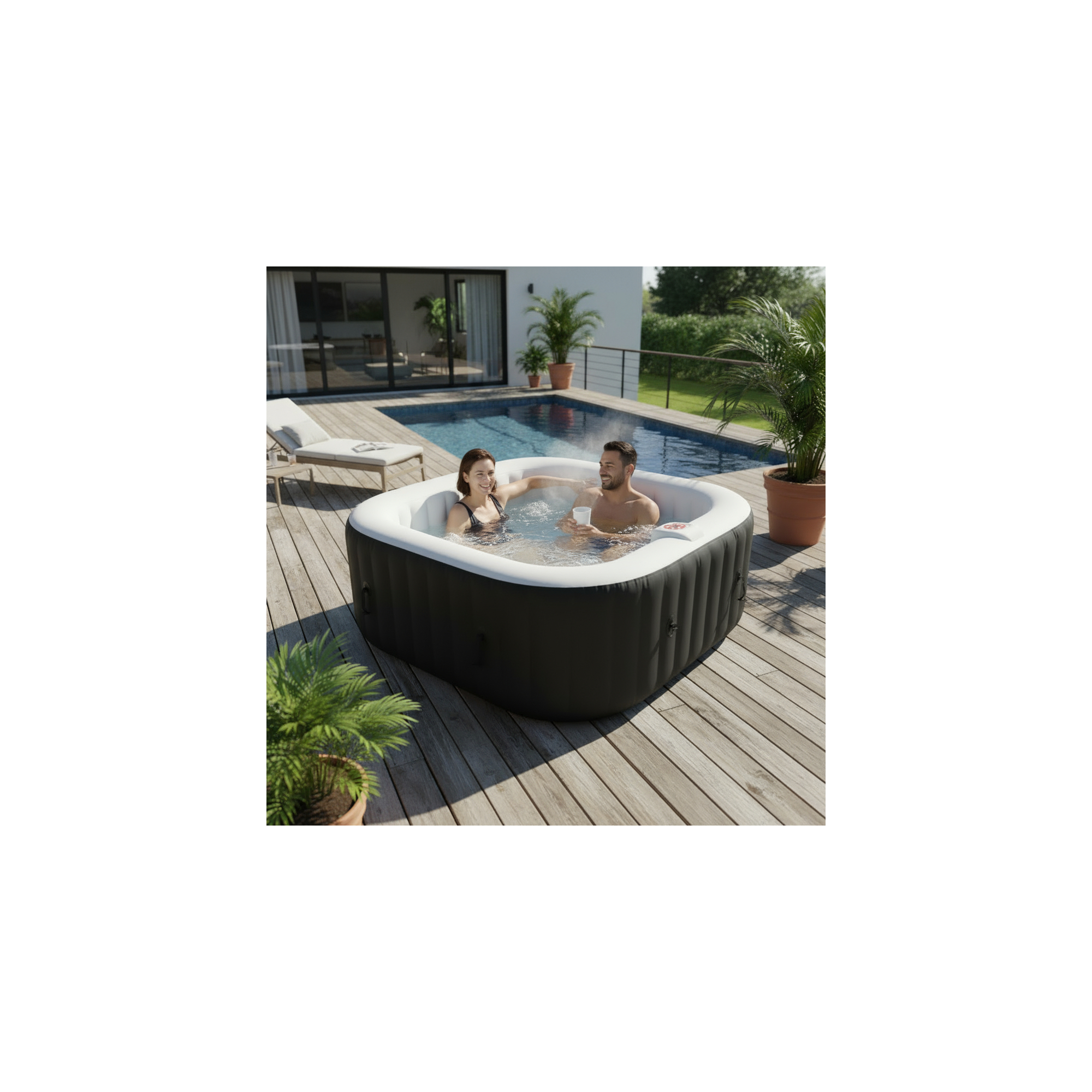 Spa gonflable 4 places carré - Ospazia - Dimensions : 155 x 155 cm - Filtre et bâche inclus