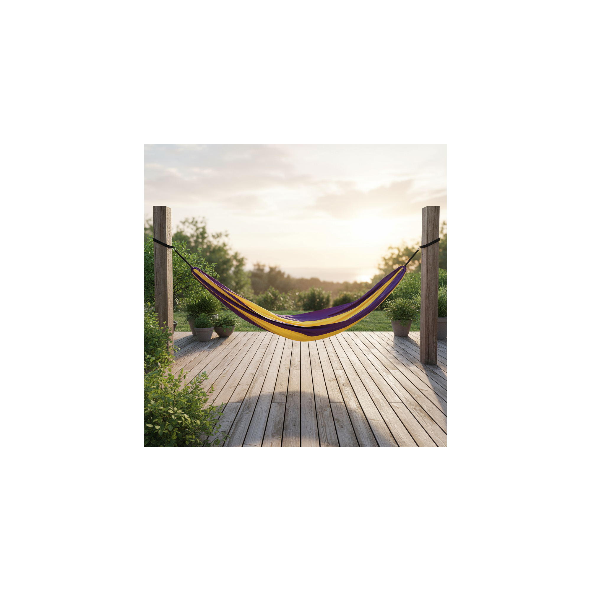 O'Camp 1-persoons canvas campinghangmat - - Geel en paars - Afmetingen 270 x 130 cm