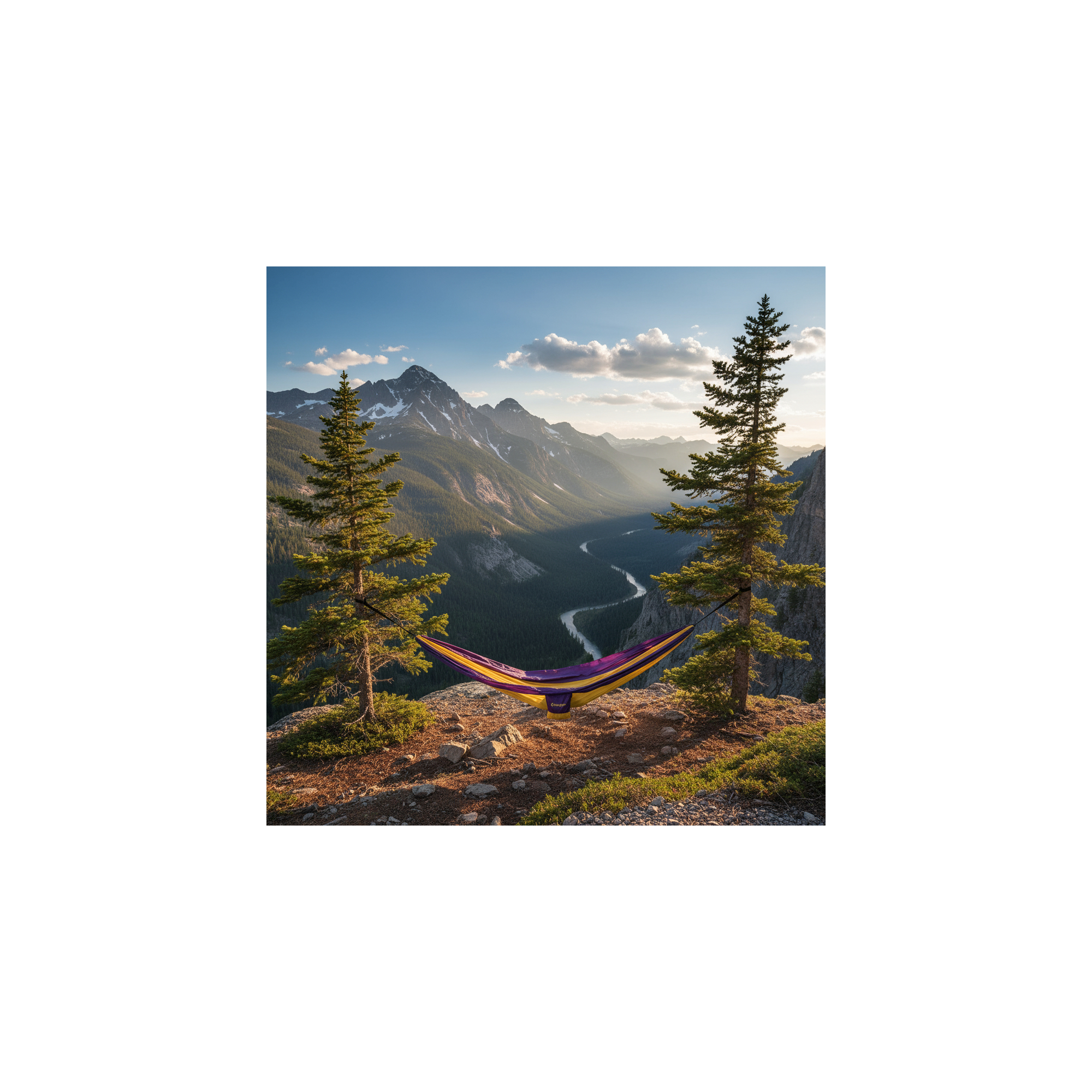 O'Camp 1-persoons canvas campinghangmat - - Geel en paars - Afmetingen 270 x 130 cm