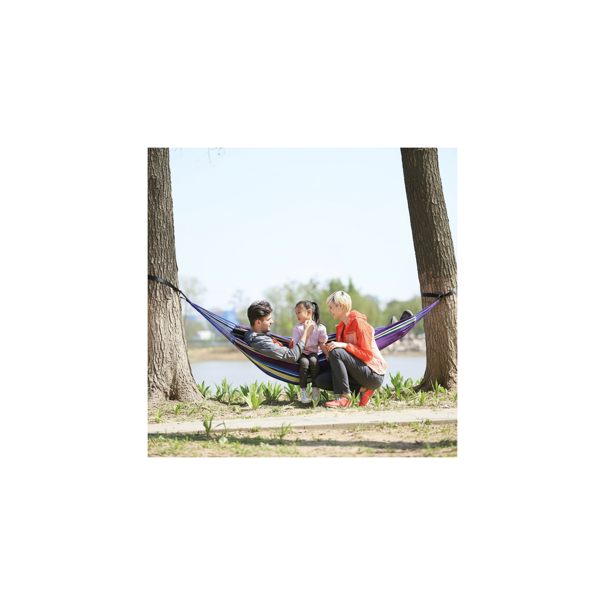 O'Camp 1-persoons canvas campinghangmat - - Geel en paars - Afmetingen 270 x 130 cm