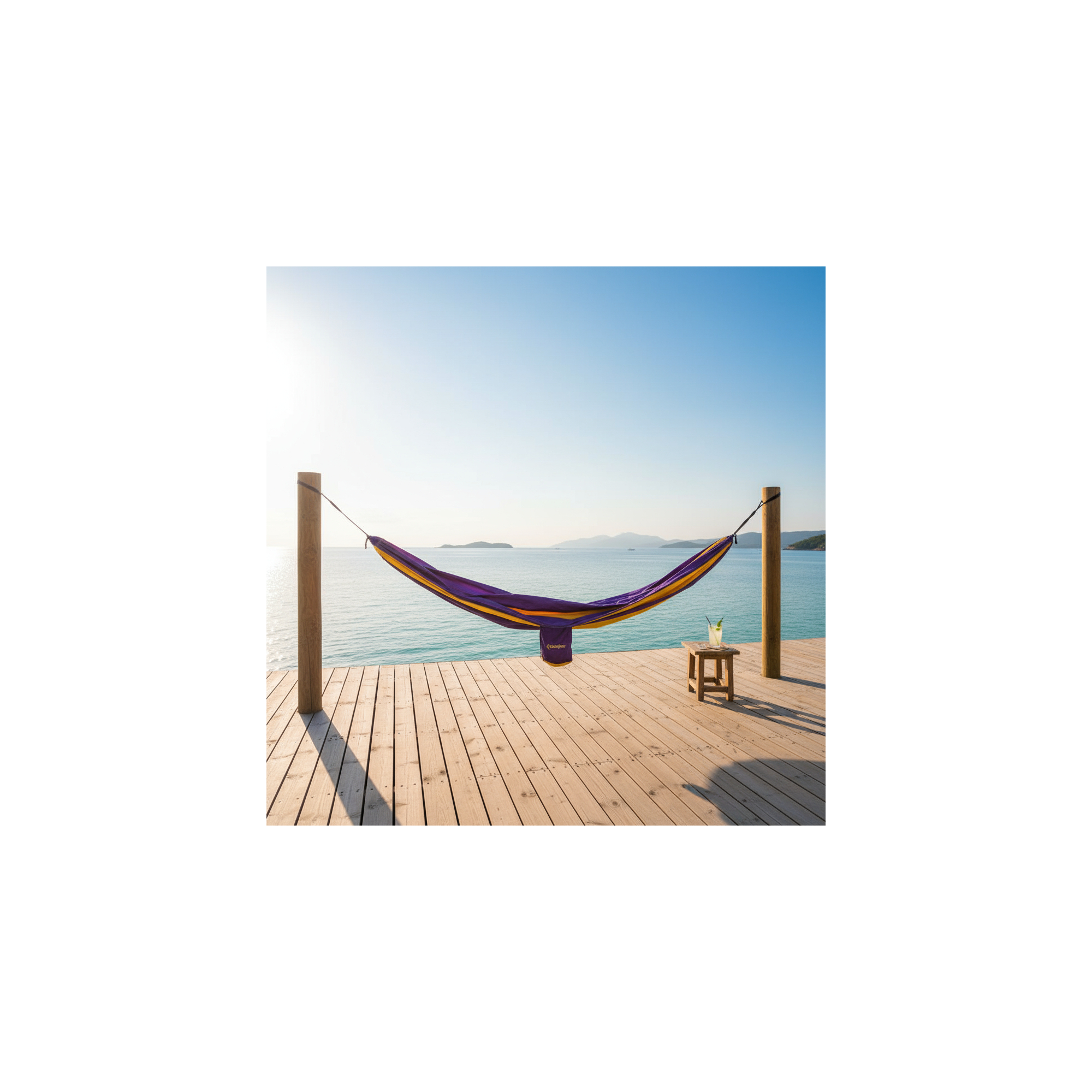 O'Camp 1-persoons canvas campinghangmat - - Geel en paars - Afmetingen 270 x 130 cm