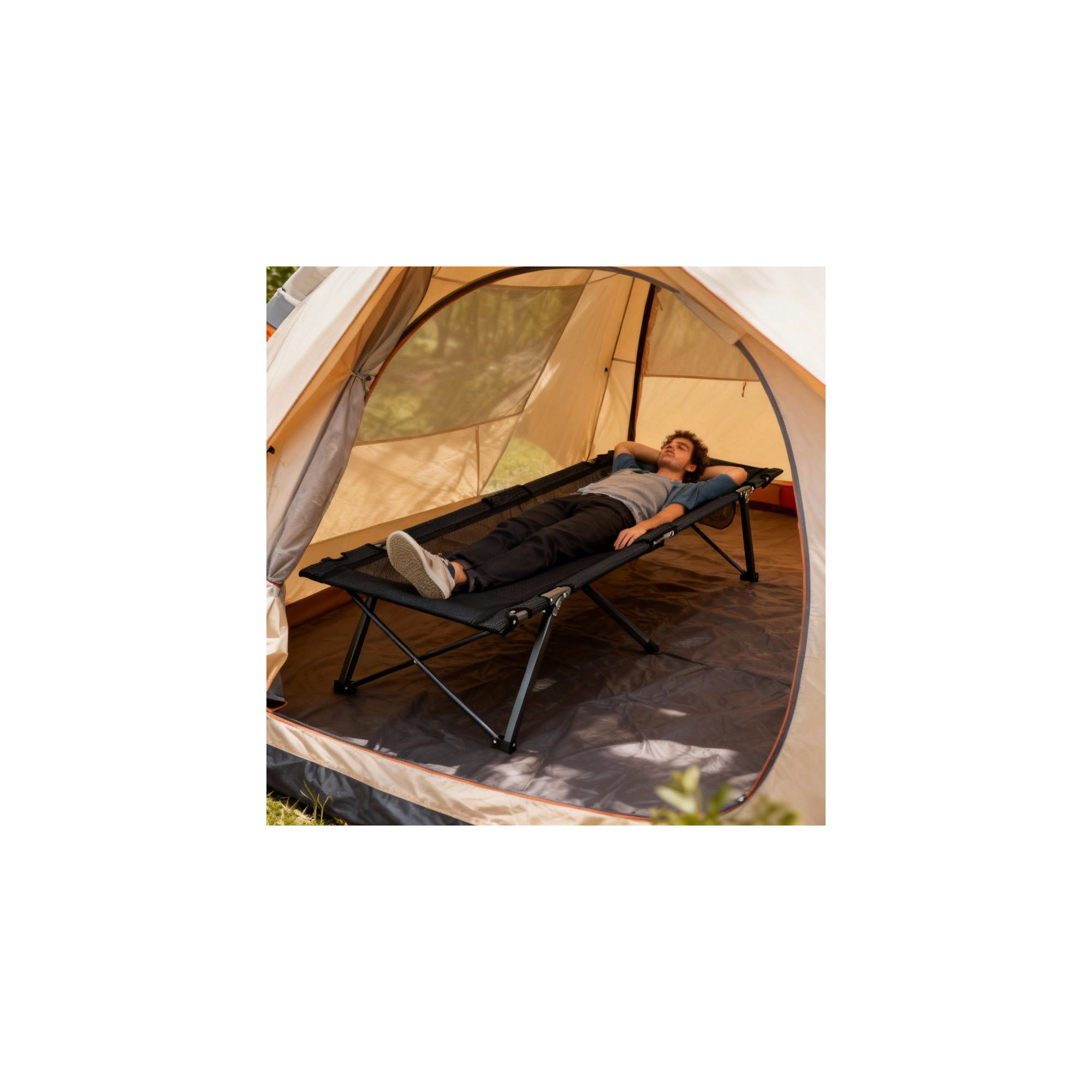 Zusammenklappbares Feldbett - O'camp - Mit Transporttasche - Schwarz - Abmessungen 207 x 75 x 50 cm