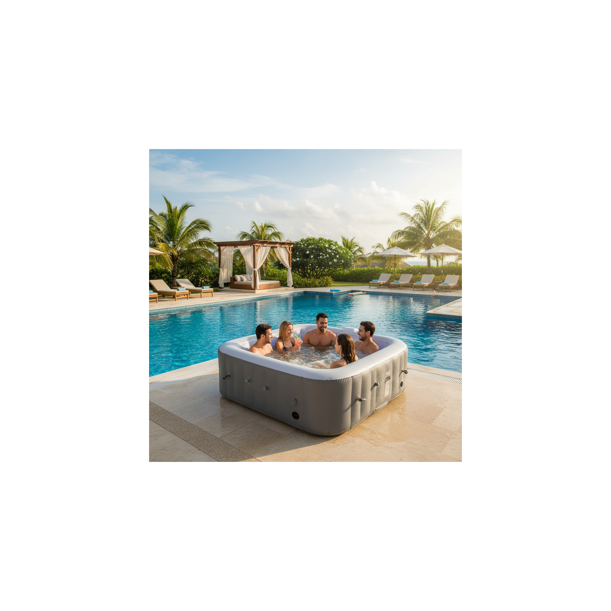 Vierkante 6-persoons opblaasbare spa - Sunspa - Inclusief LED hoofdband - Afmetingen : 185 x 185 cm