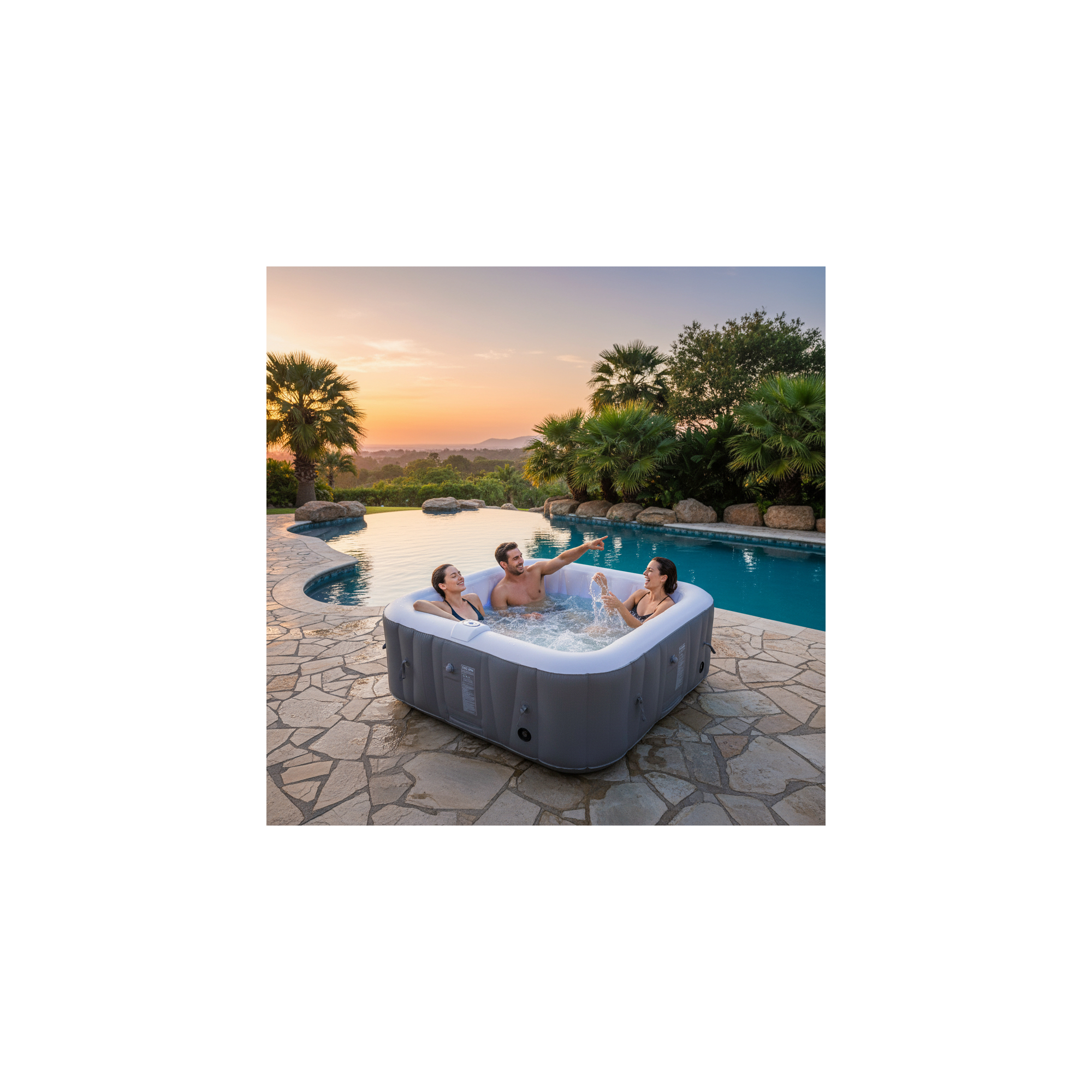 Spa hinchable cuadrado de 4 plazas - Sunspa - Diadema LED incluida - Dimensiones : 155 x 155 cm