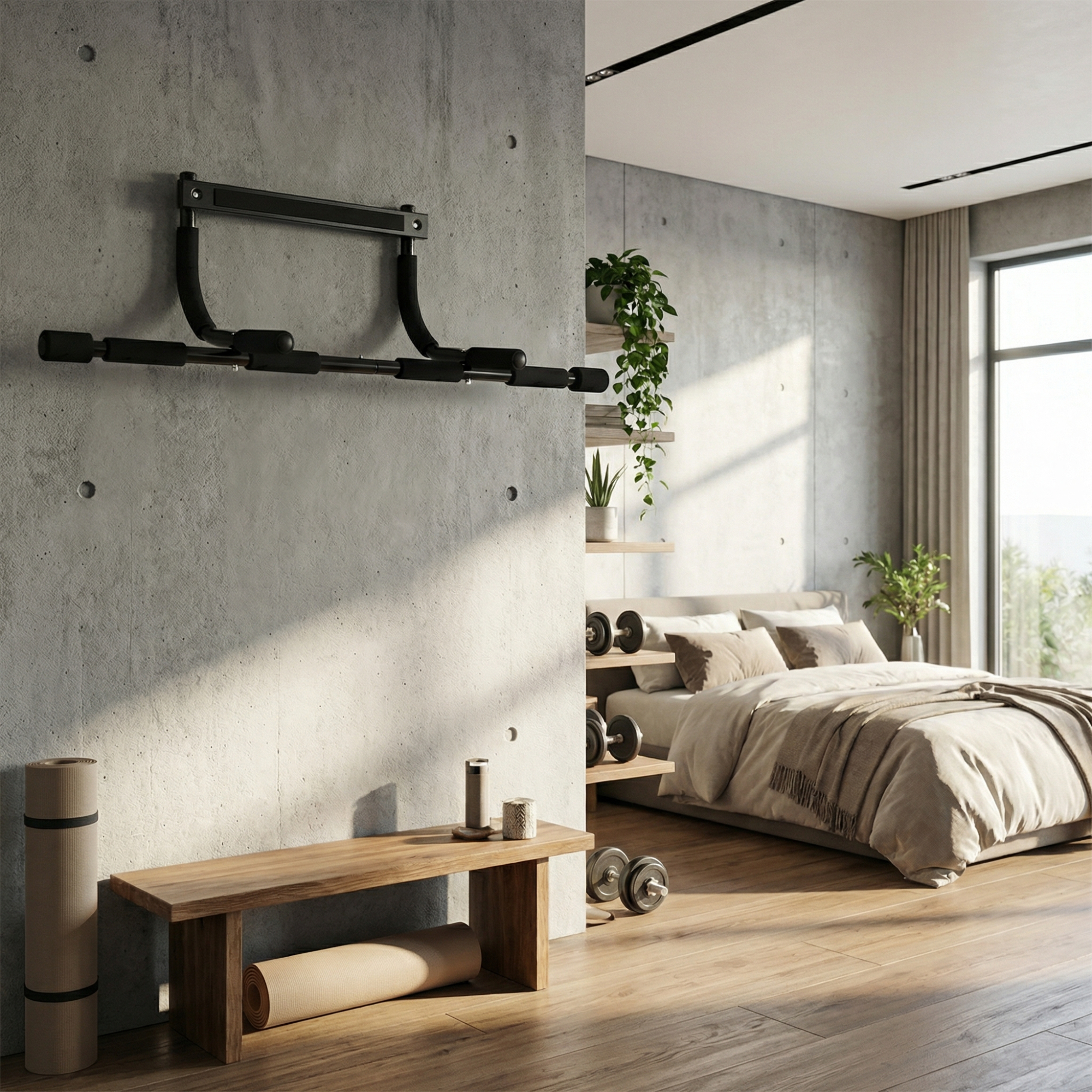 Barre de traction avec support porte - O'FITNESS - Acier - Maison/Appartement