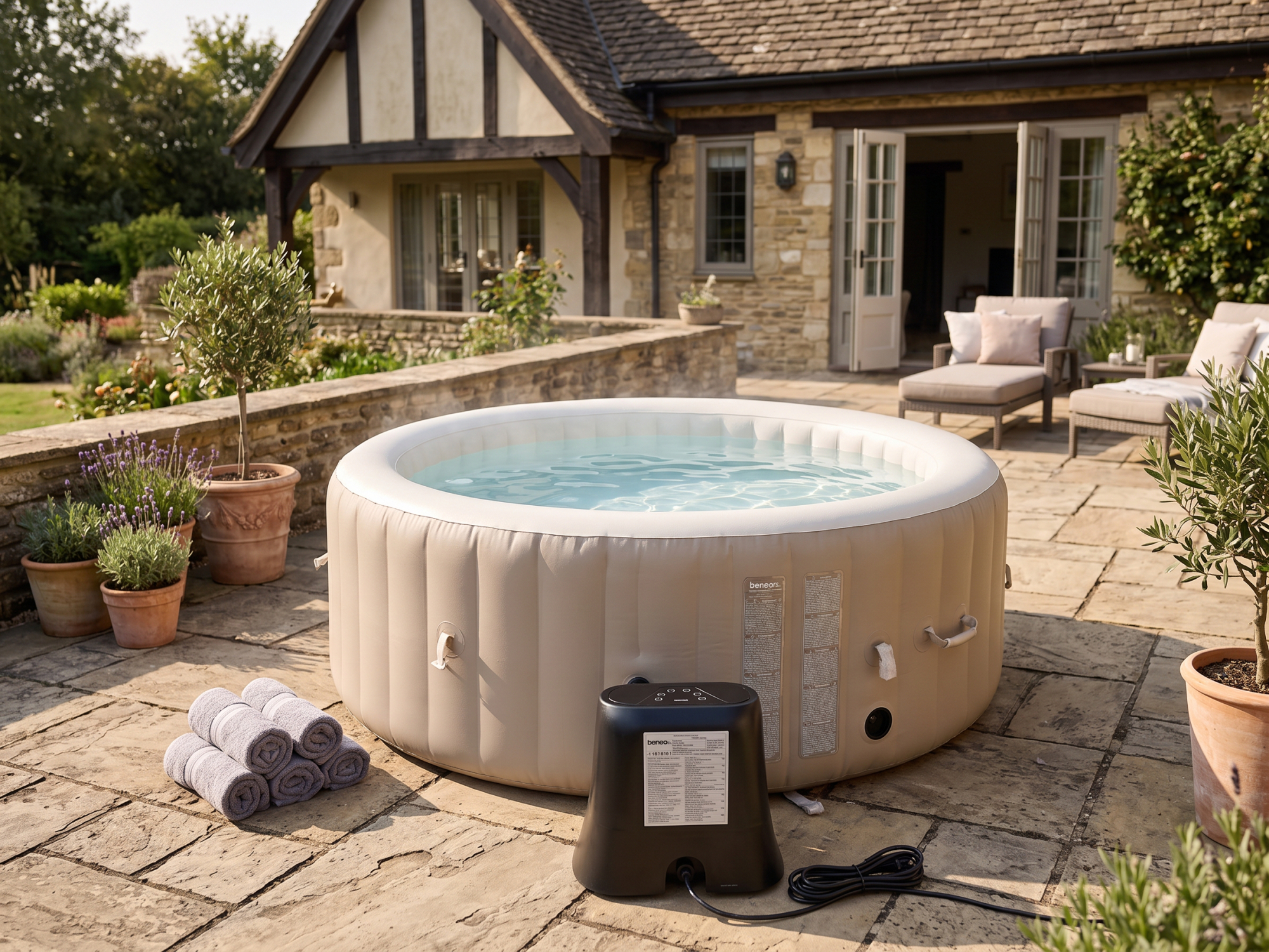 Spa gonflable 4 places - Forme ronde - Beneo - Filtre et bâche inclus - Beige