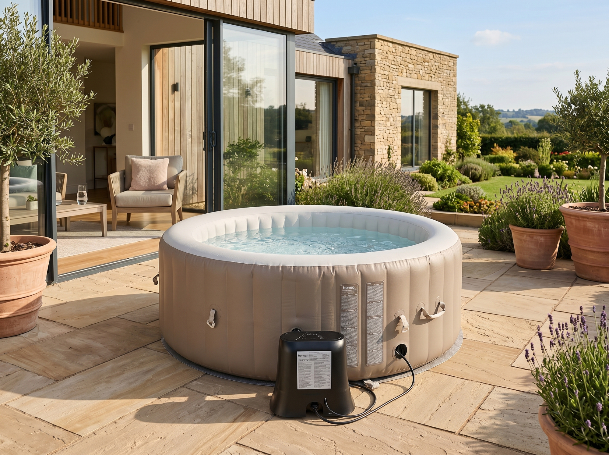 Spa gonflable 4 places - Forme ronde - Beneo - Filtre et bâche inclus - Beige