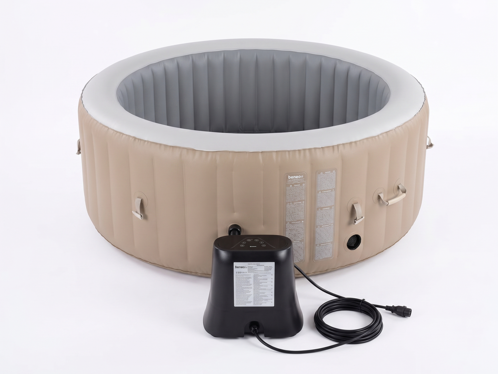 Spa gonflable 4 places - Forme ronde - Beneo - Filtre et bâche inclus - Beige