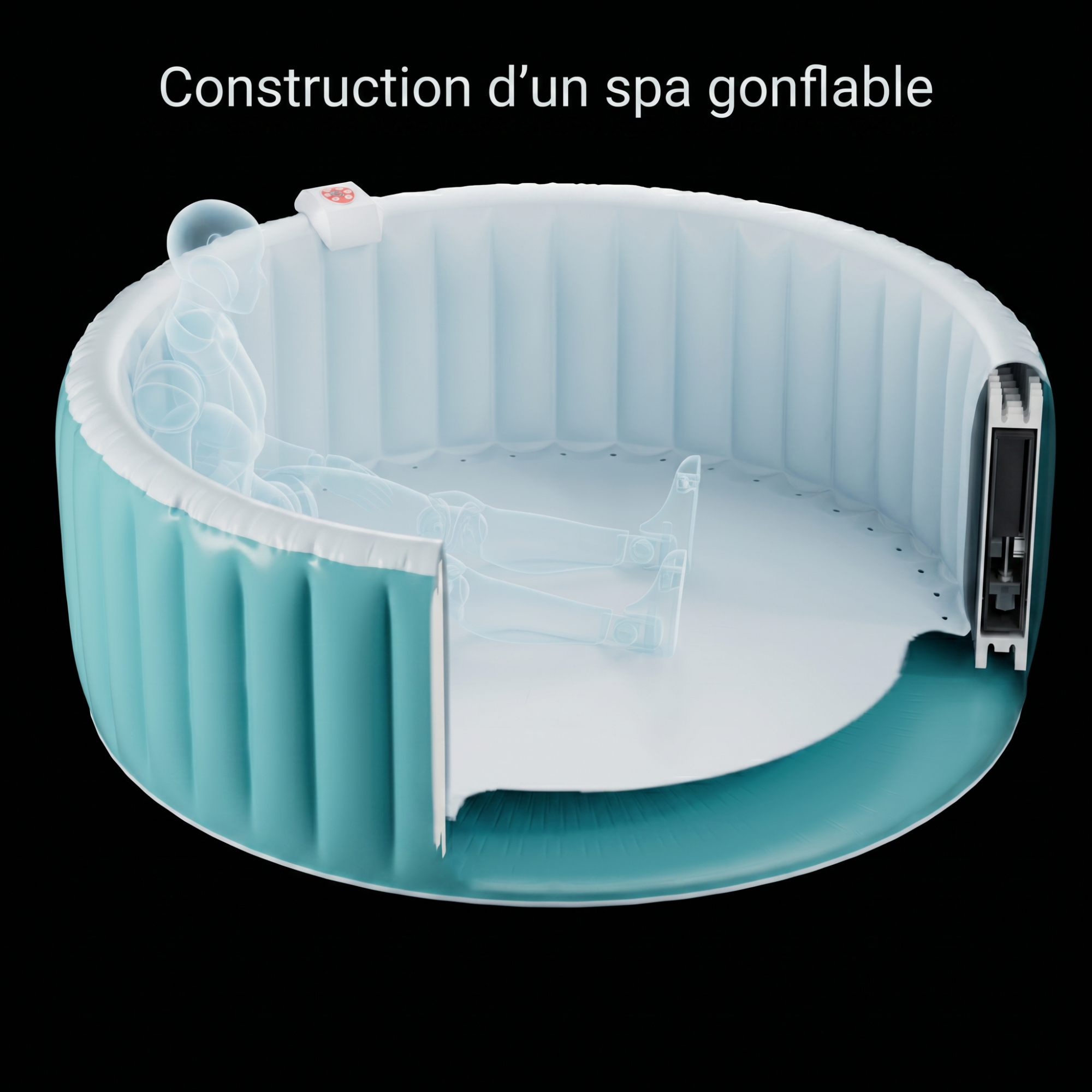 Spa gonflable 4 places - Forme ronde - Beneo - Filtre et bâche inclus - Gris