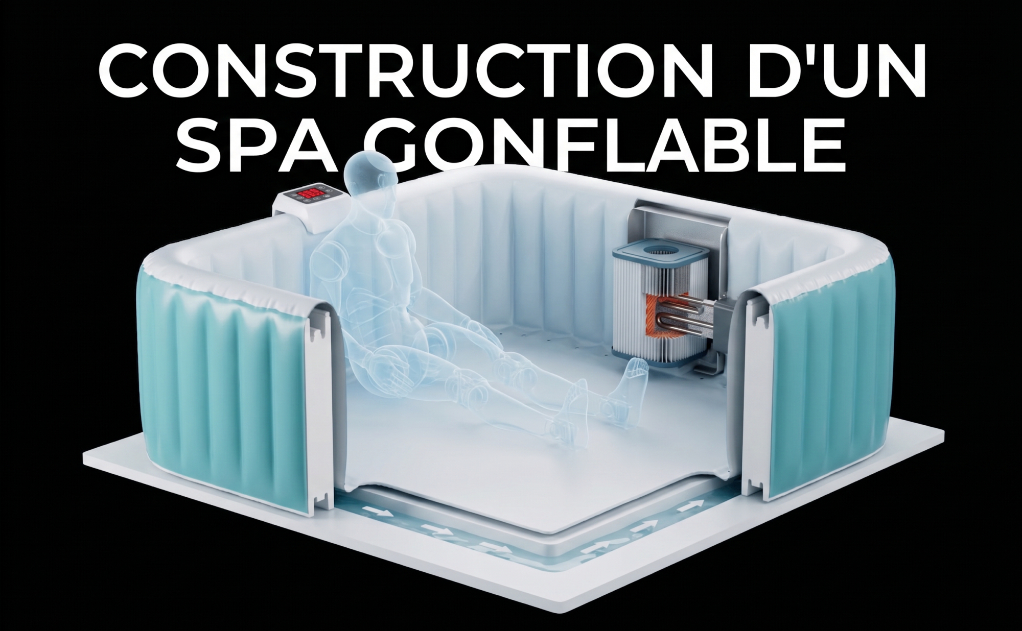 Spa hinchable cuadrado de 6 plazas - Ospazia - Dimensiones: 185 x 185 cm - Filtro y cubierta incluidos