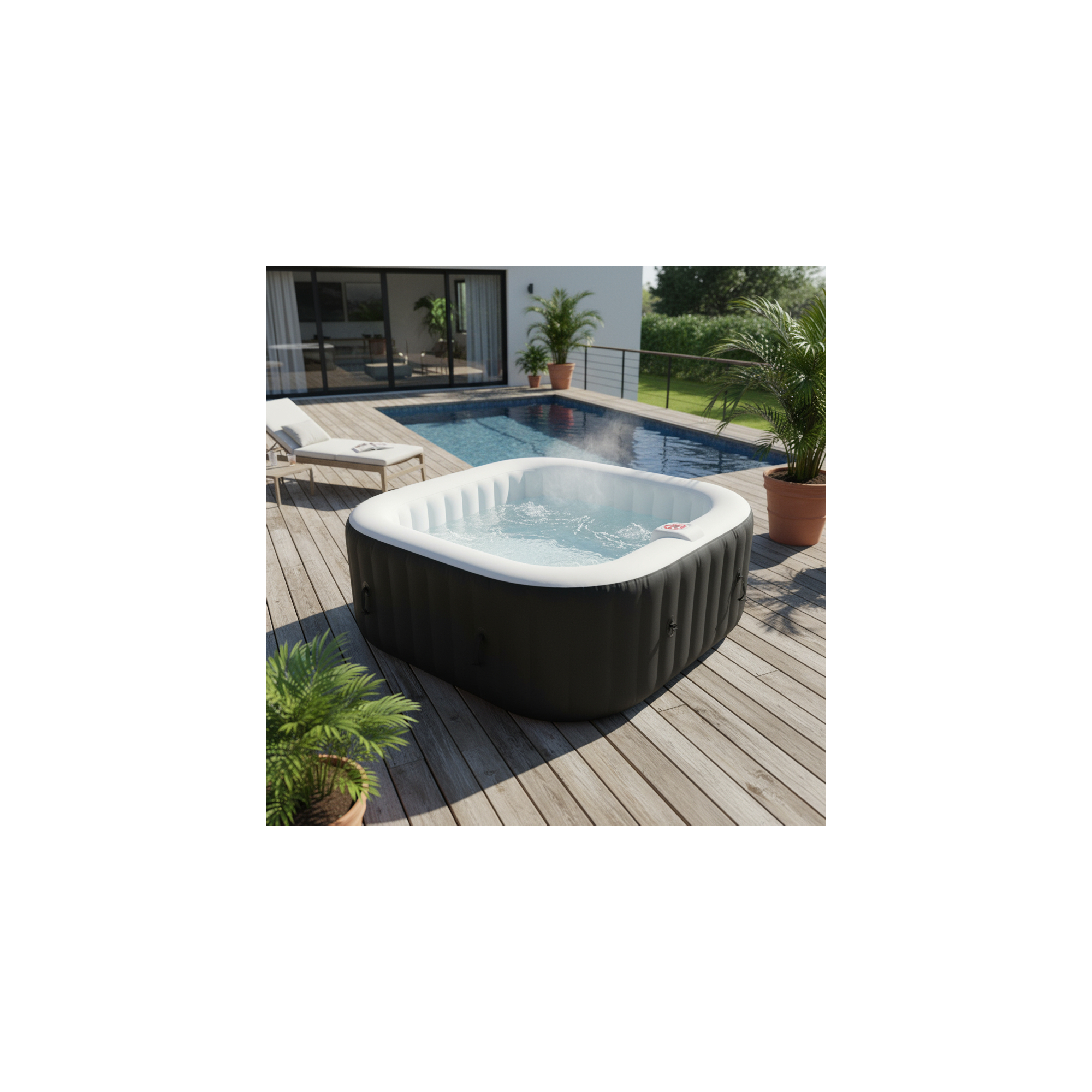 Spa hinchable cuadrado de 6 plazas - Ospazia - Dimensiones: 185 x 185 cm - Filtro y cubierta incluidos