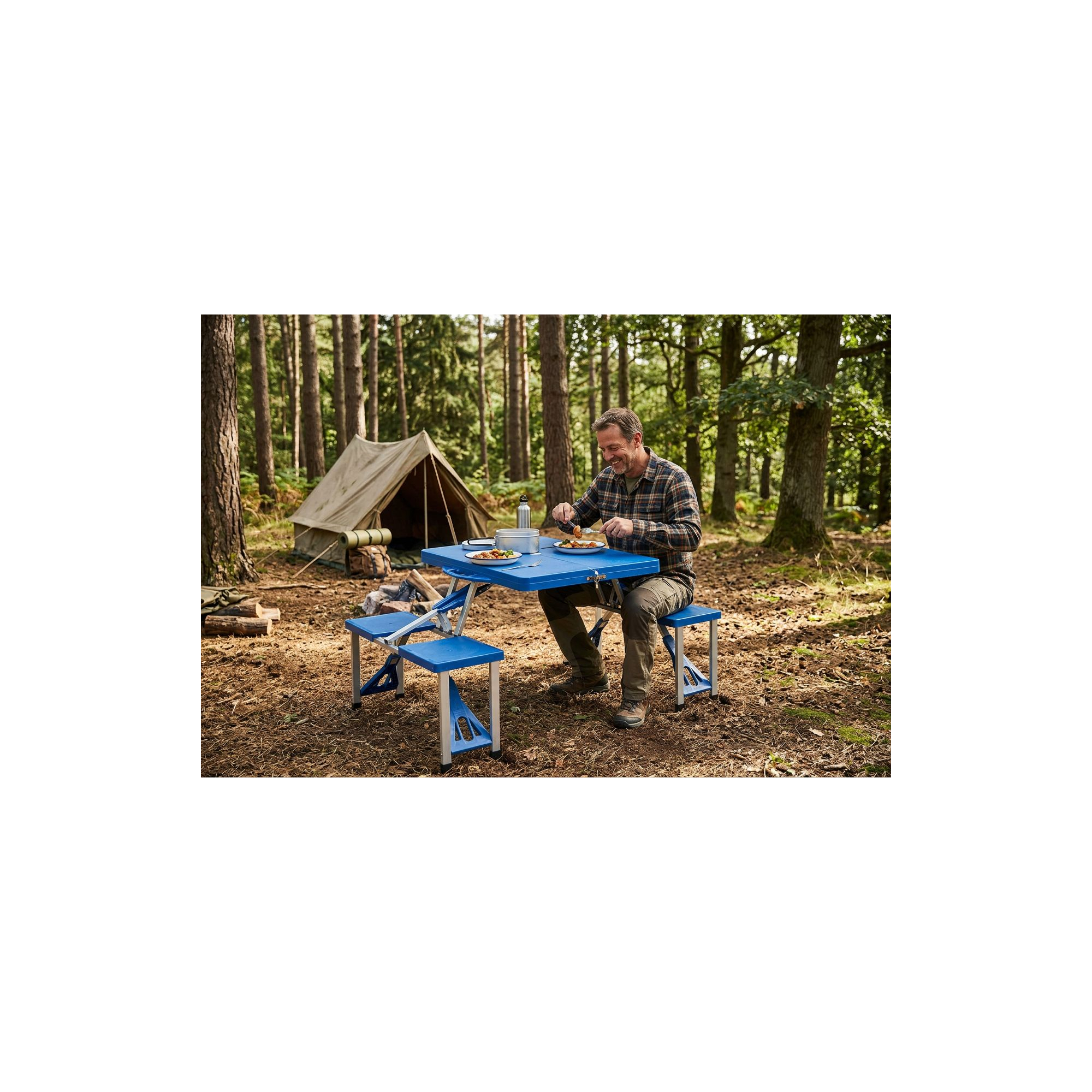 Table de camping 4 personnes avec banc - Pliable - Bleu