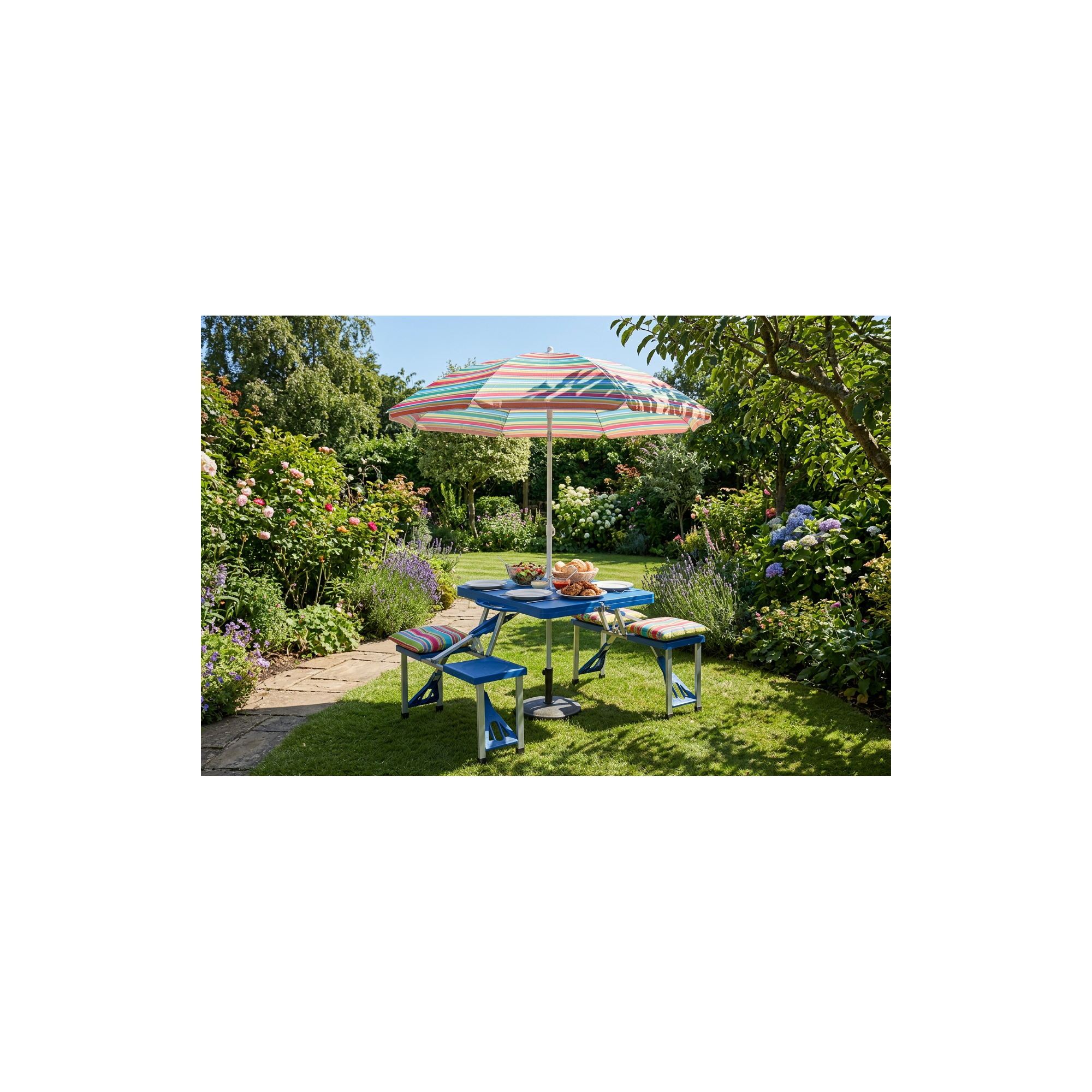 Table de camping 4 personnes avec banc - Pliable - Bleu