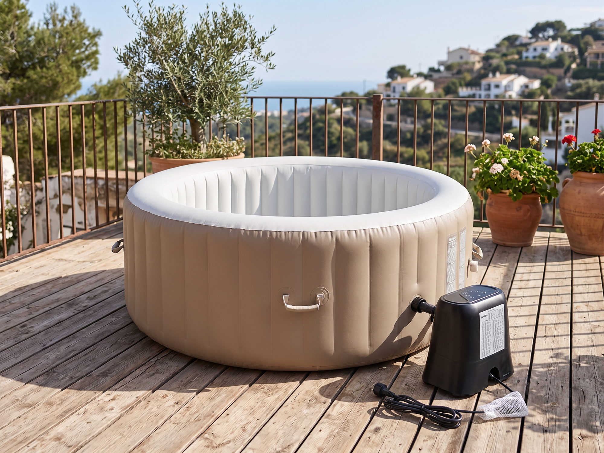 Spa gonflable 4 places - Forme ronde - SUNSHINE - Filtre et bâche inclus - Beige