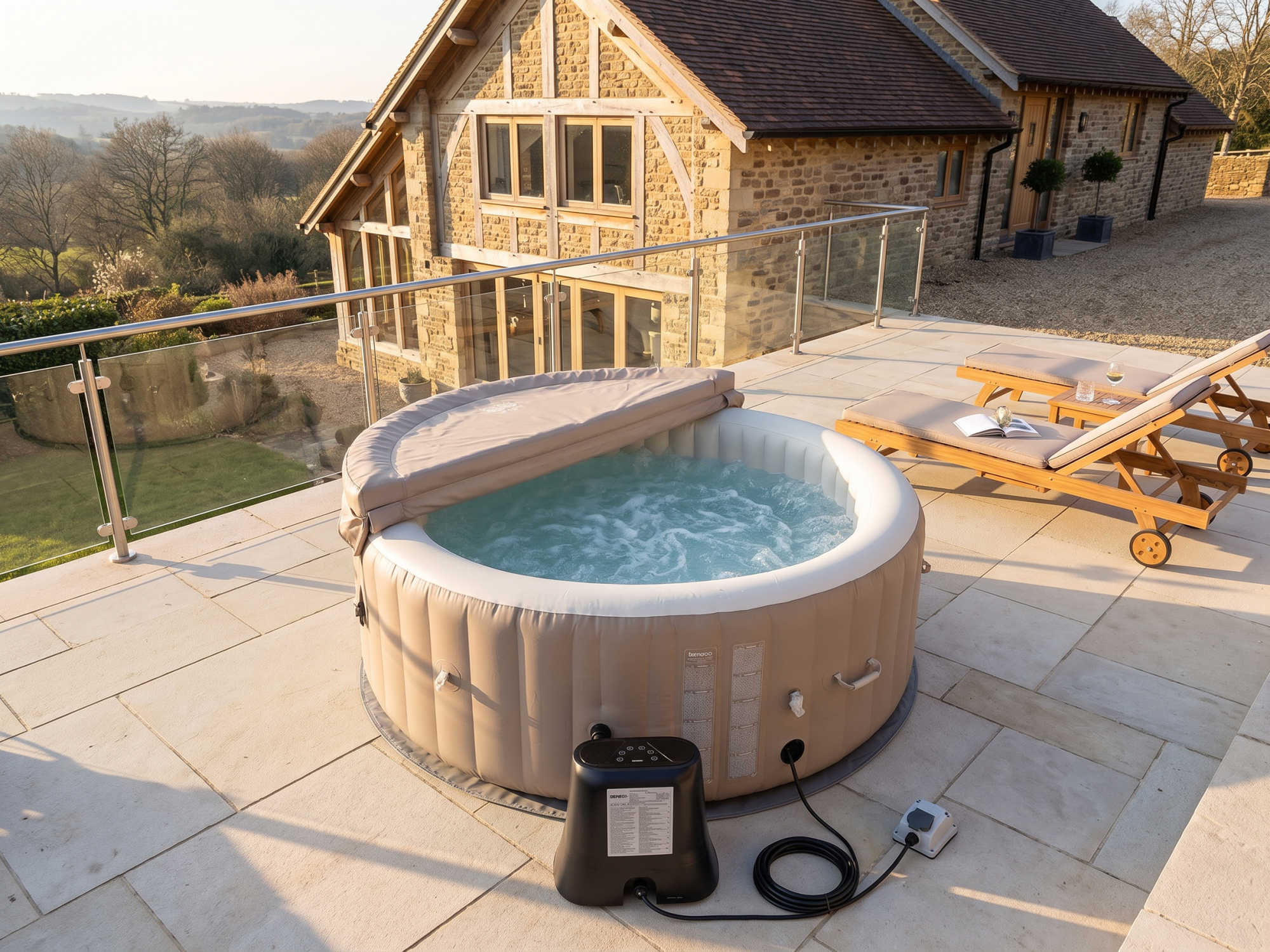 Spa gonflable 4 places - Forme ronde - SUNSHINE - Filtre et bâche inclus - Beige
